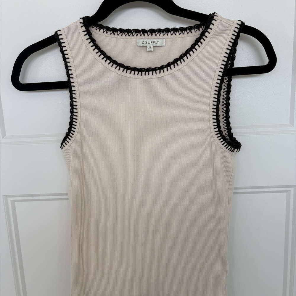 Z Supply Ivory Tank Top with Black Edging